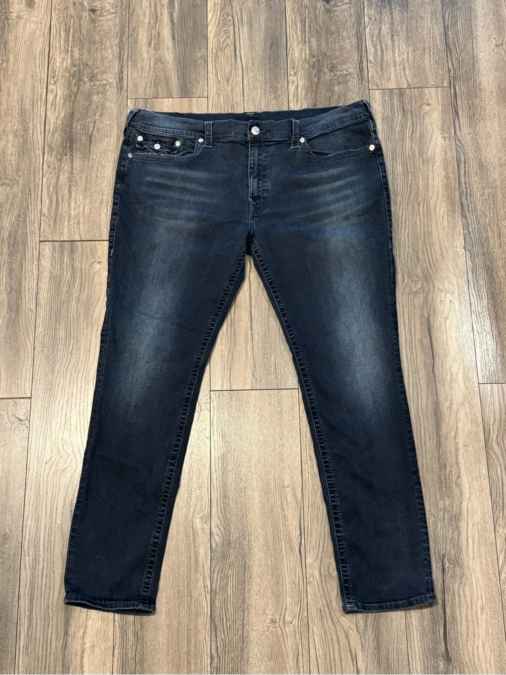True Religion Geno Relaxed Slim Jeans Mens 44 Dark Wash Stretch Denim